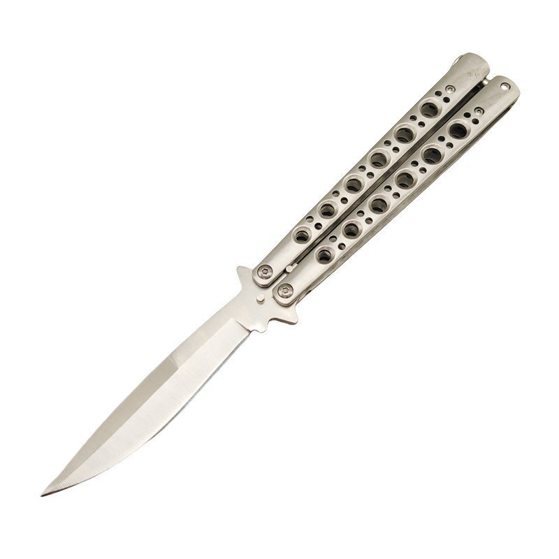 42 Balisong Knife Butterfly Knife Spring Latch Silver