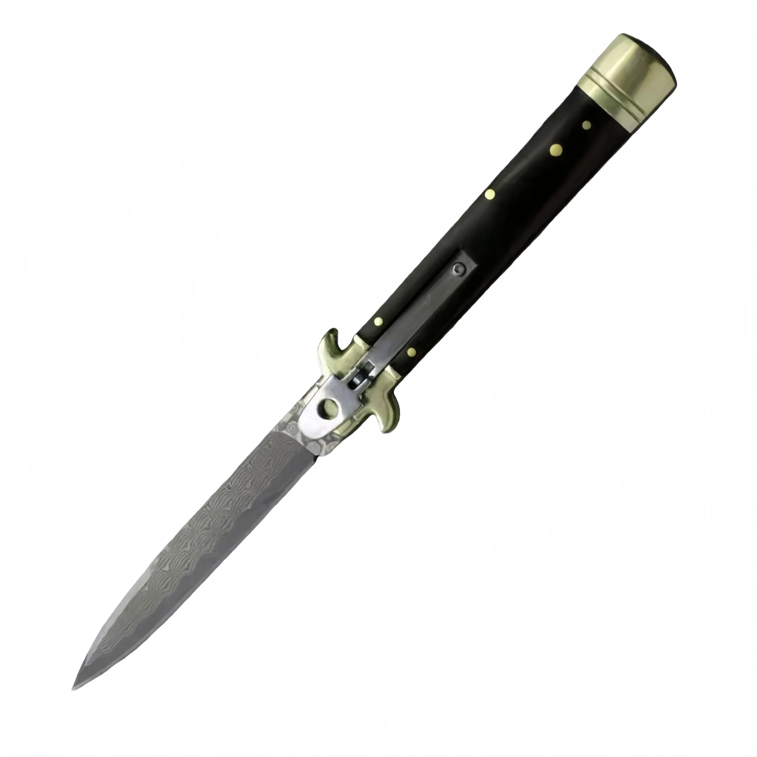 9-Inch Horn Handle Damascus Steel Stiletto Knife